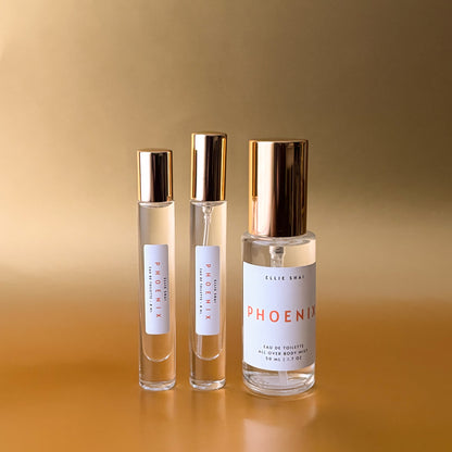 3 Body Mist Options: 8ml Rollerball or Spray and 50 ml Spray; Clear Glass Bottle with Gold Top and Sprayer or Clear Rollerball. Lightweight Unisex Fragrance; Lavender, Vanilla, Black Currant, Amber Musk Aroma;